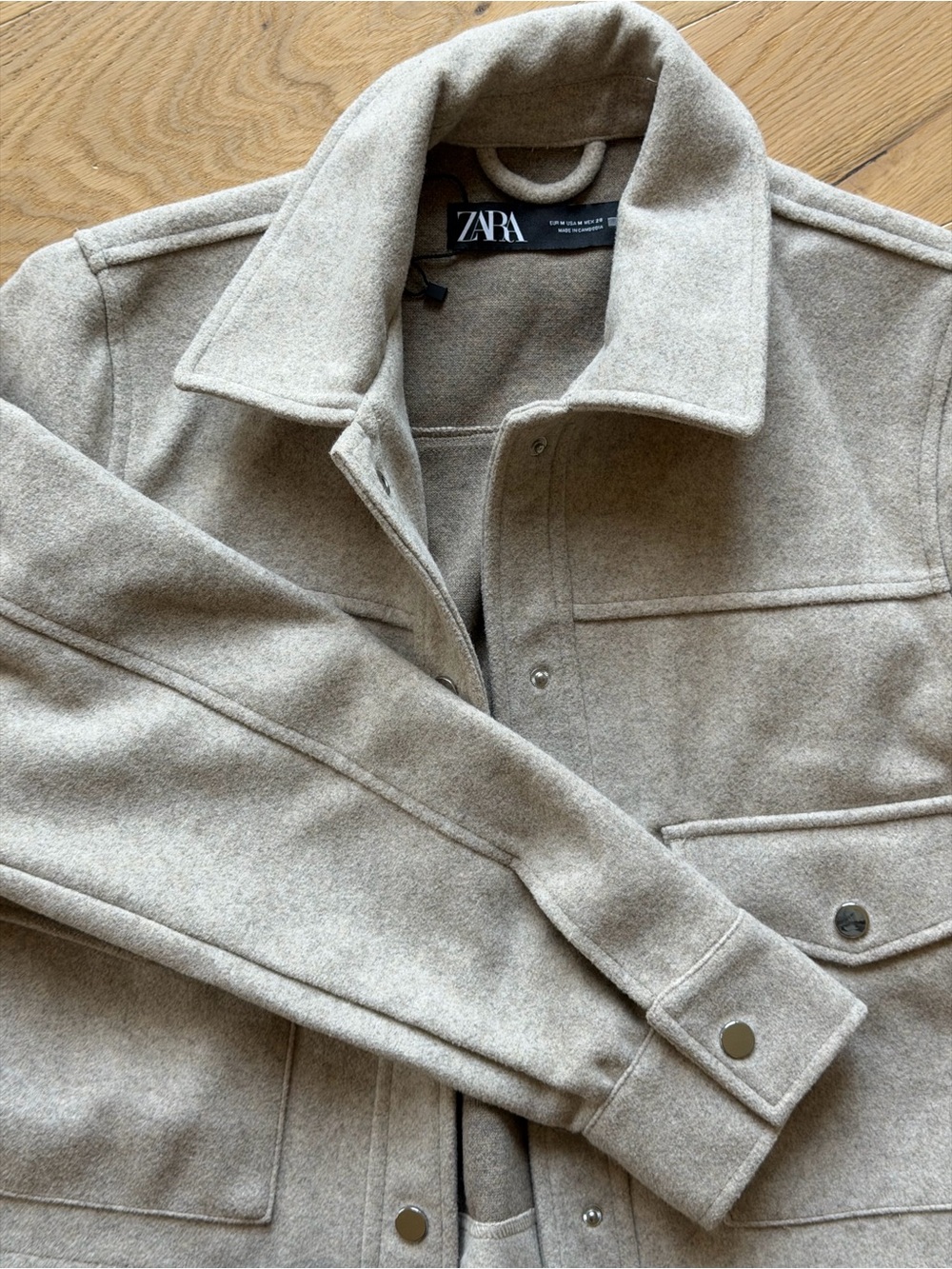Zara Light Taupe Wool-Blend Cropped Pea Coat - Picture 4 of 4